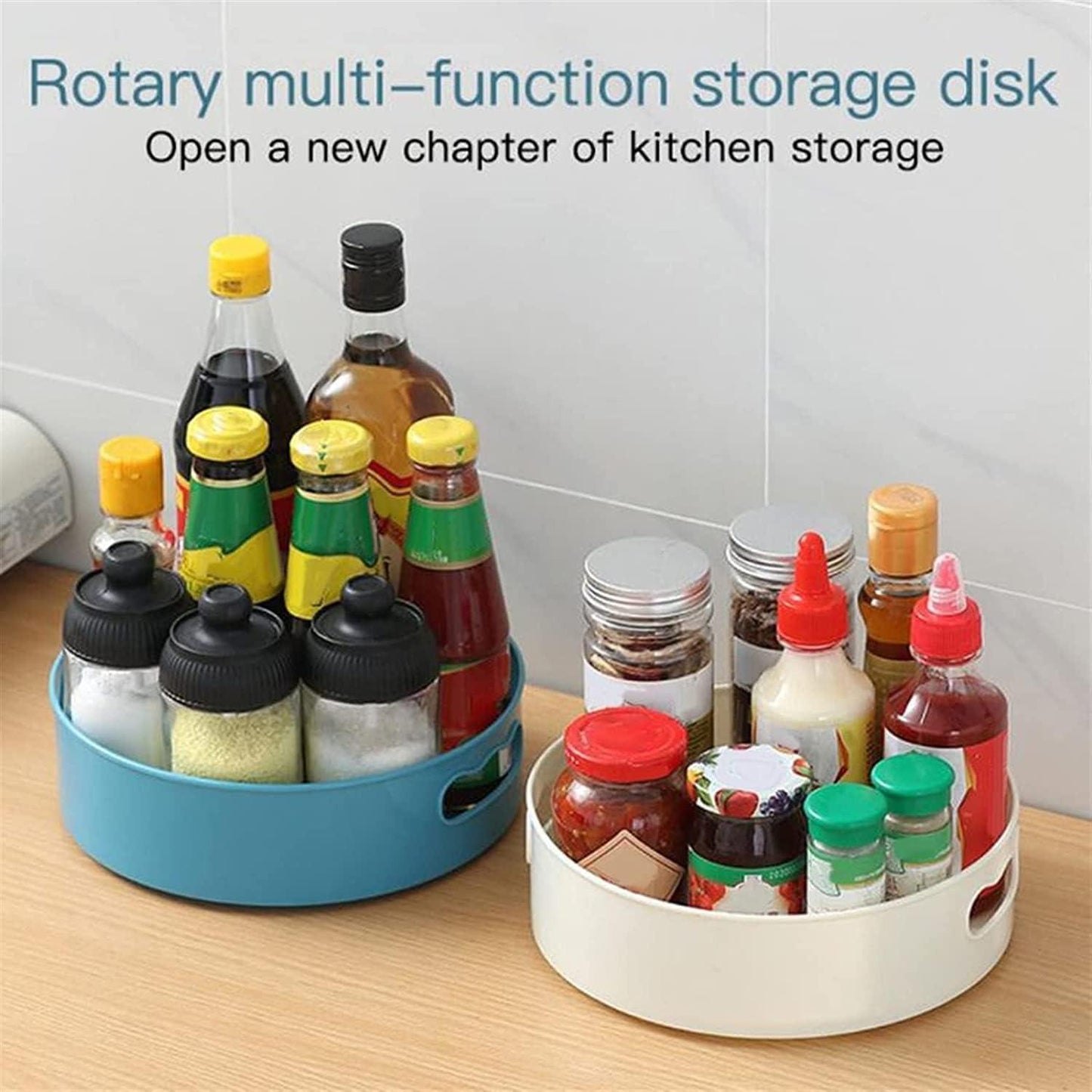 Multi-Purpose 360 deg Rotating Organizer Tray Use for Spice Rack, Cosmetic Organizer and Many more (Off-White Cream)