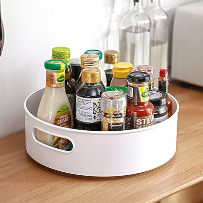 Multi-Purpose 360 deg Rotating Organizer Tray Use for Spice Rack, Cosmetic Organizer and Many more (Off-White Cream)