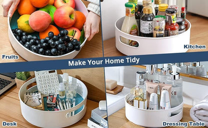 Multi-Purpose 360 deg Rotating Organizer Tray Use for Spice Rack, Cosmetic Organizer and Many more (Off-White Cream)